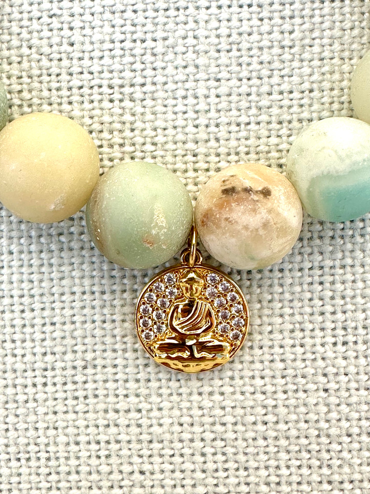 Elegant Amazonite Bracelet with Gold-Toned Buddha Charm