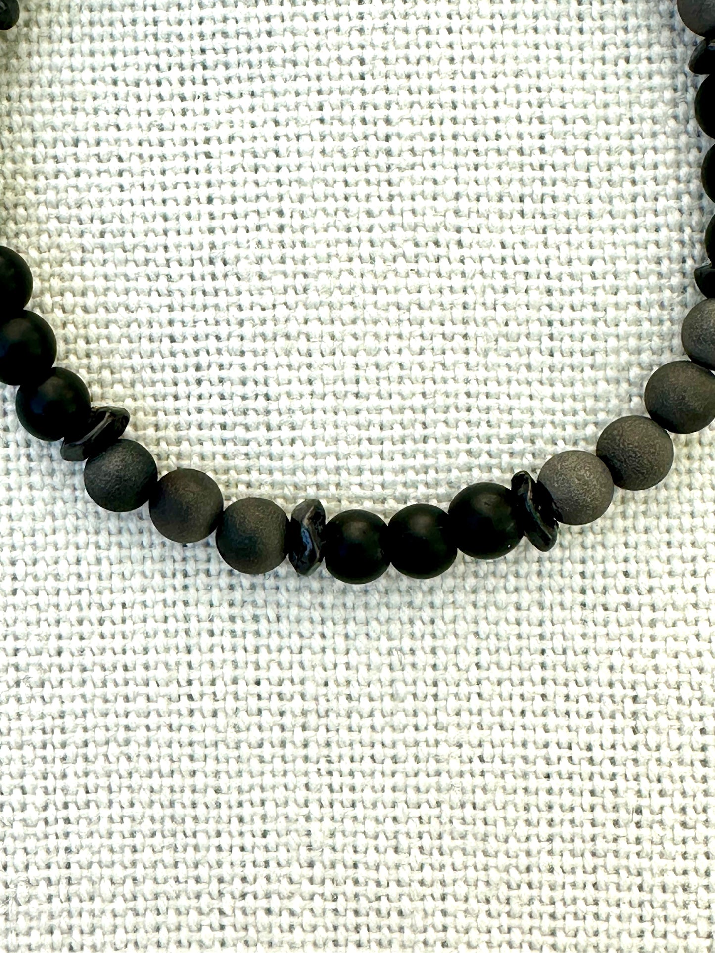 Black Glass and Grey Agate Beaded Bracelet