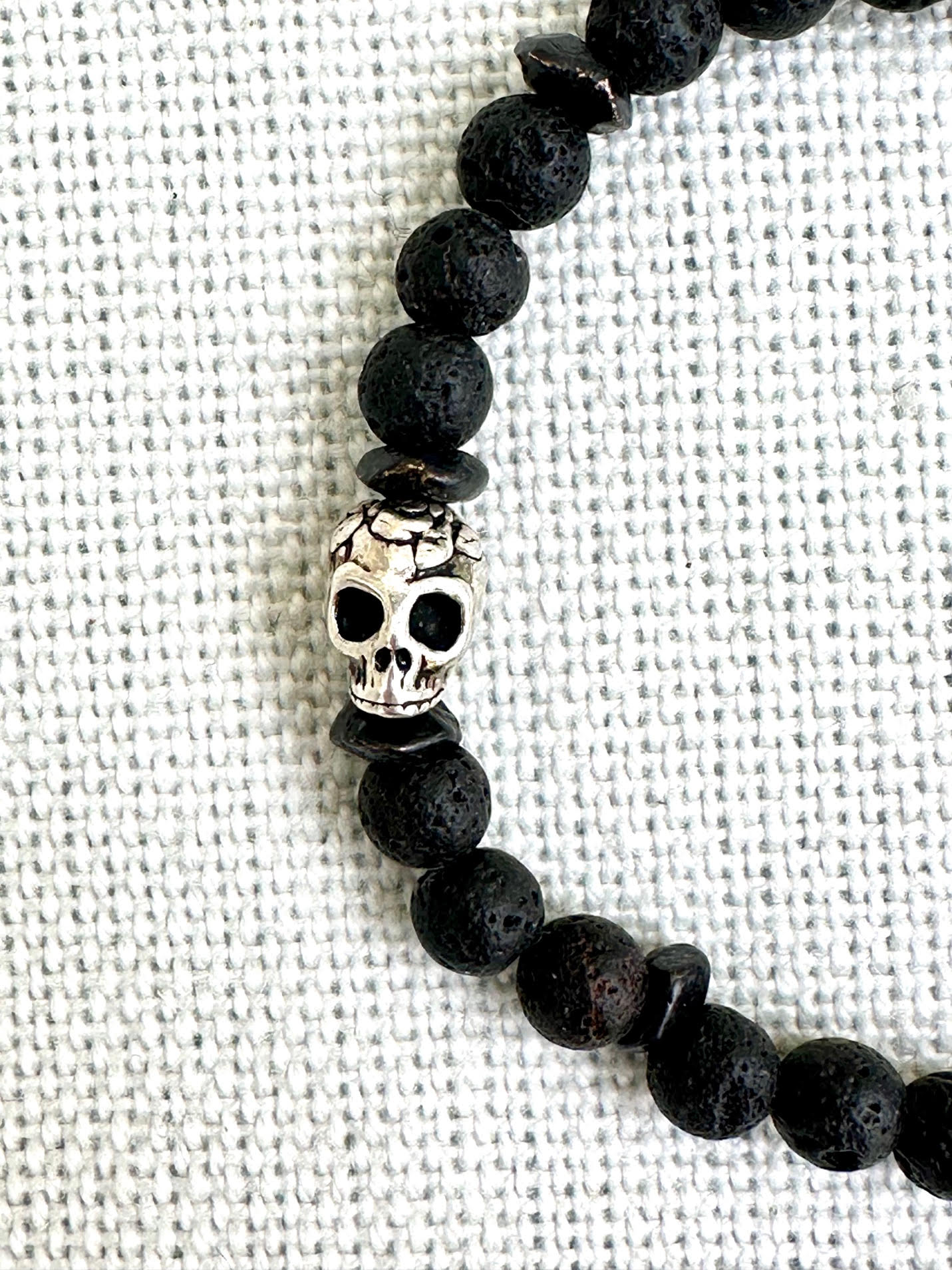 Volcanic Rock Bracelet with Skull Head Charm