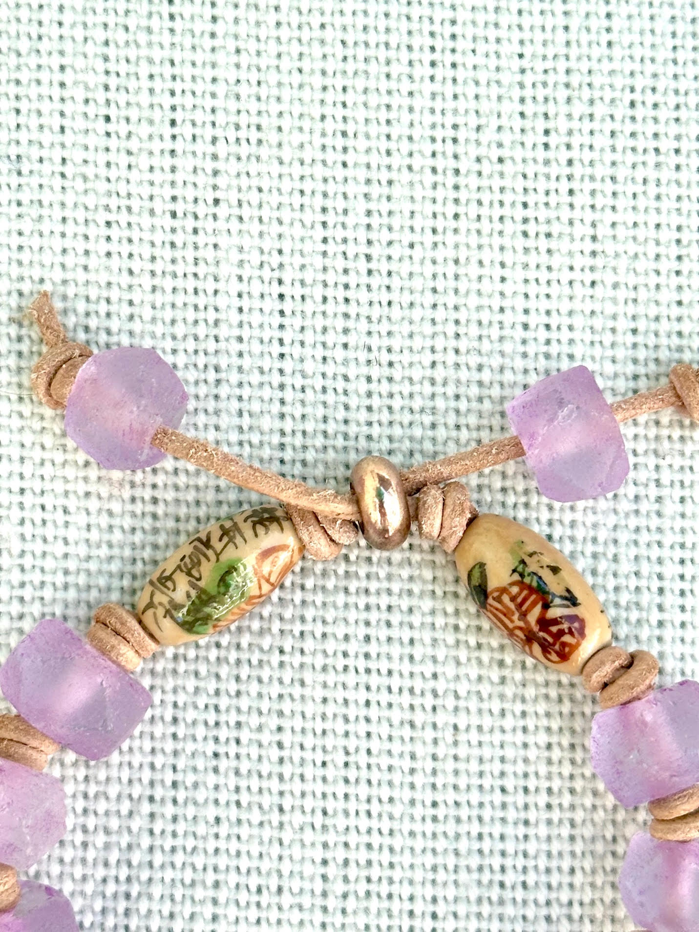 Faceted Purple Java Sea Glass Beaded Bracelet