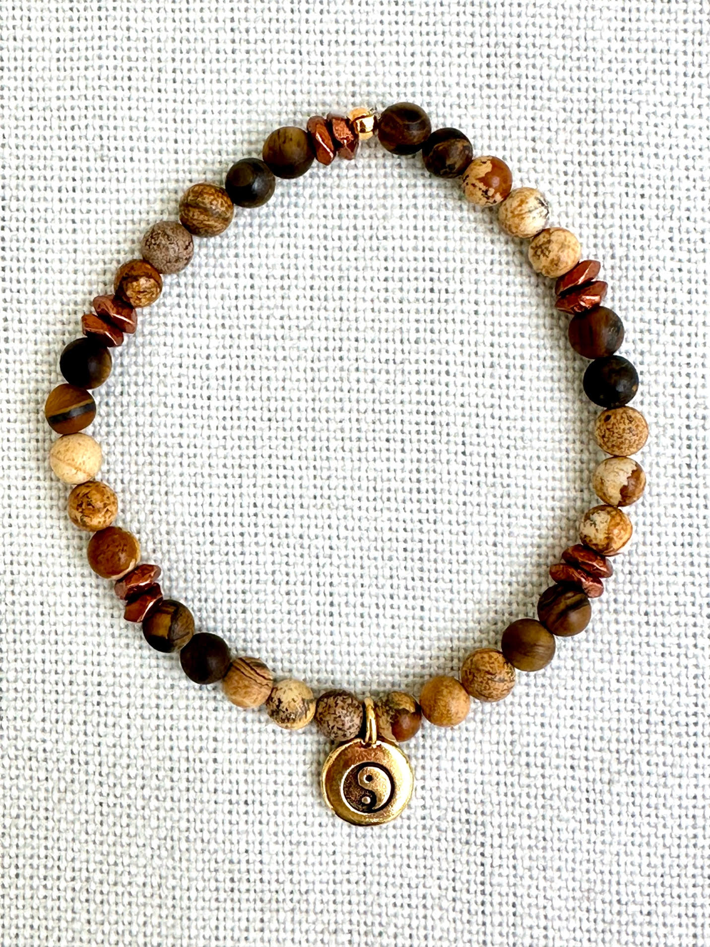 Natural Jasper Bracelet with Copper Yin Yang Charm